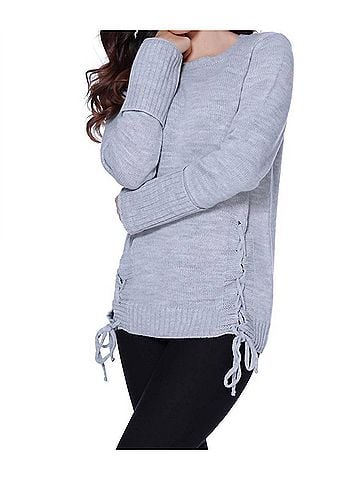 French Kyss Parker Tie Up Sweater in Gray (view 2)