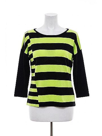 Angel 3/4 Sleeve Stripe Scoop Neck Sweater in Black/Kiwi (view 1)