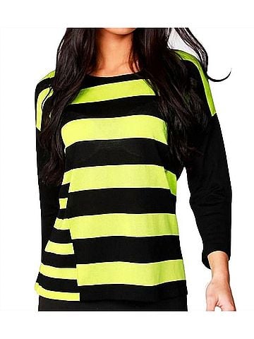 Angel 3/4 Sleeve Stripe Scoop Neck Sweater in Black/Kiwi (view 2)