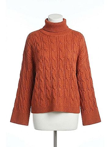 Papillon Cable Knit Oversized Cropped Sweater in Rust (view 1)