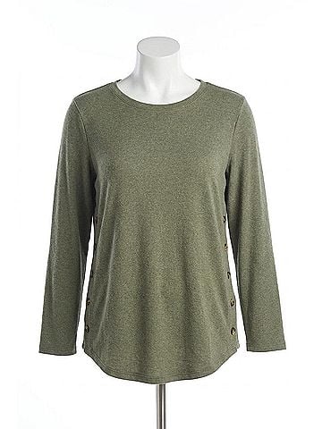 Papillon Lightweight Sweater With Side Button Detail in Khaki (view 1)