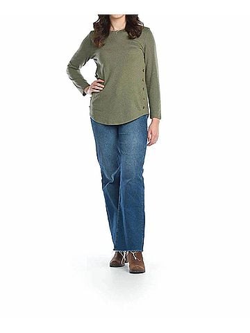 Papillon Lightweight Sweater With Side Button Detail in Khaki (view 2)