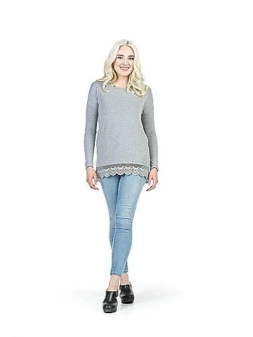 Papillon Lace Trim High Low Sweater in Heather Grey (view 2)