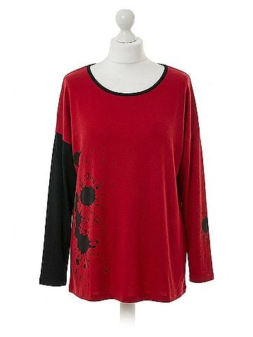 Angel Splatter Color Block Crew Sweater in Fire Combo (view 1)