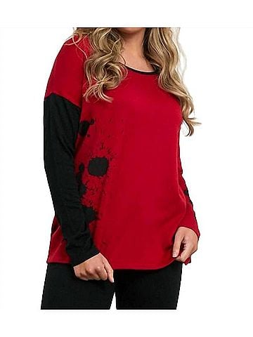 Angel Splatter Color Block Crew Sweater in Fire Combo (view 2)