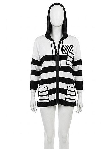 Angel Sleeve Hooded Cardigan in White/Black (view 1)