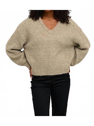 KAFFE Katrina V-Neck Casual Fit Pullover Sweater in Feather Gray Melange (view 2)