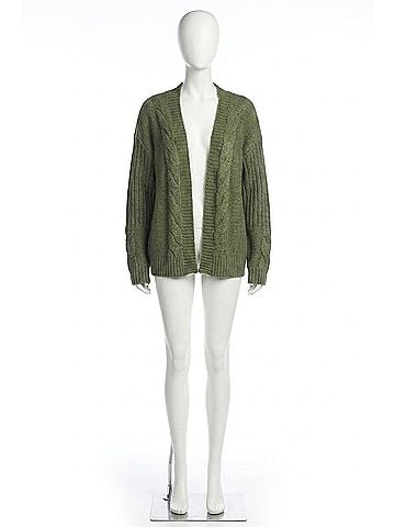Papillon Cable Knit Cardigan in Khaki (view 1)