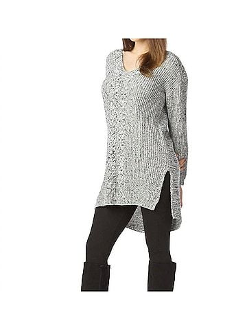Papillon Step Hem Sweater With Cable Knit Design in Grey (view 2)