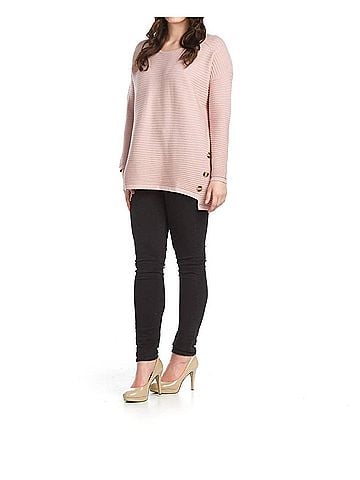 Papillon Soft Ribbed Sweater With Side Button Detail in Pink (view 2)