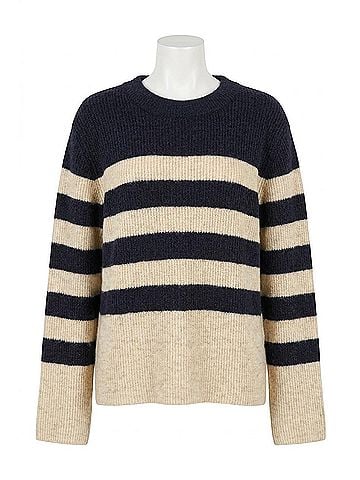 Soaked Selta Knitted Striped Pullover in Night Sky/Sandshell (view 1)