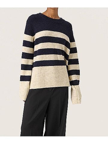 Soaked Selta Knitted Striped Pullover in Night Sky/Sandshell (view 2)