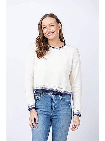 Central Park West Eden Specialty Stitch Crew Sweater in Ivory Multi (view 2)