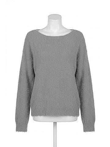 Papillon Lurex Infused Fuzzy Sweater in Grey (view 1)
