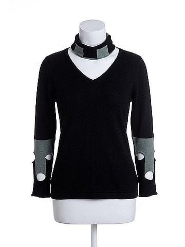 Angel Cut Work Sweater With Scarf in Black/Gray (view 1)