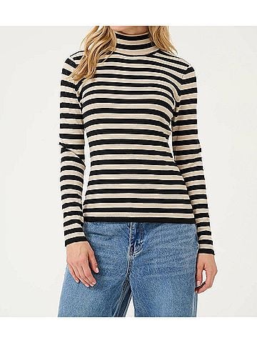 KAFFE Kalizza Rollneck Slim Fit Pullover Sweater in Feather Grey Mel Black (view 2)