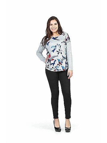 Papillon Bold Bird And Floral Sweater With Zip Detail in Grey (view 2)