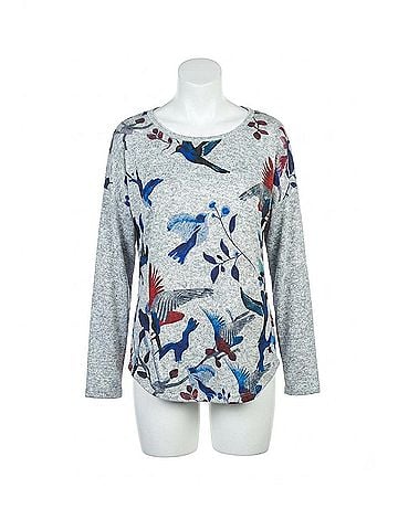 Papillon Bold Bird And Floral Sweater With Zip Detail in Grey (view 1)