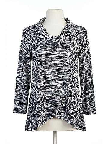 Papillon Cowl Neck Stripe Crossover Sweater in Navy Multi (view 1)