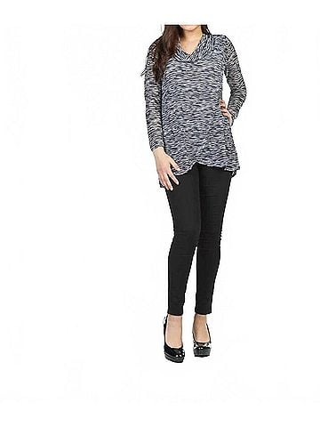 Papillon Cowl Neck Stripe Crossover Sweater in Navy Multi (view 2)