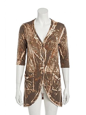 Angel Bleach Linen Buttoned-Back Long Cardigan in Marble (view 1)