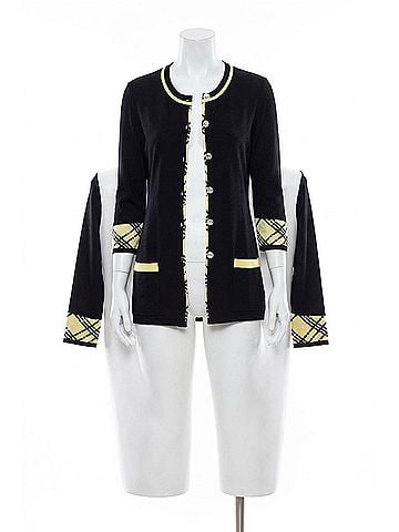 Angel Plaid Accent Cardigan in Black/Yellow (view 1)