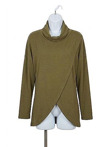 Papillon Cowl Neck Crossover Front Sweater in Olive (view 1)