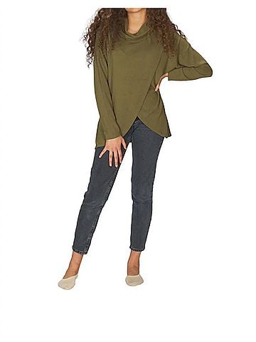 Papillon Cowl Neck Crossover Front Sweater in Olive (view 2)