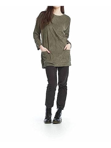 Papillon Textured Tunic With Patch Pockets in Khaki (view 2)