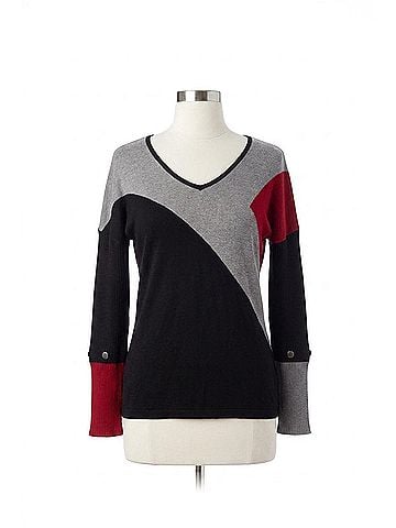 Angel Color Block V-Neck Sweater in Black Multi (view 1)