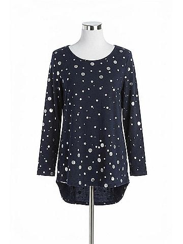 Papillon Knit High Low Sweater With Glitter Polka Dots in Navy (view 1)