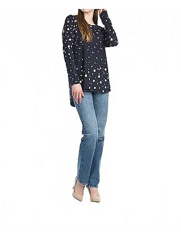 Papillon Knit High Low Sweater With Glitter Polka Dots in Navy (view 2)