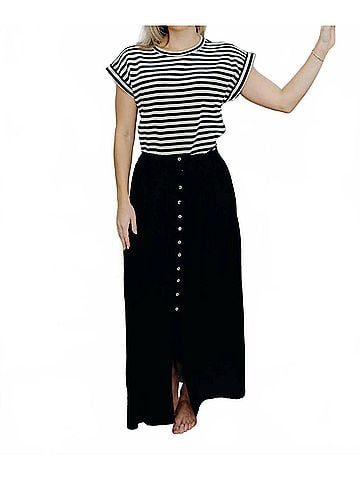 Mikarose Button Front Maxi Skirt in Black (view 2)