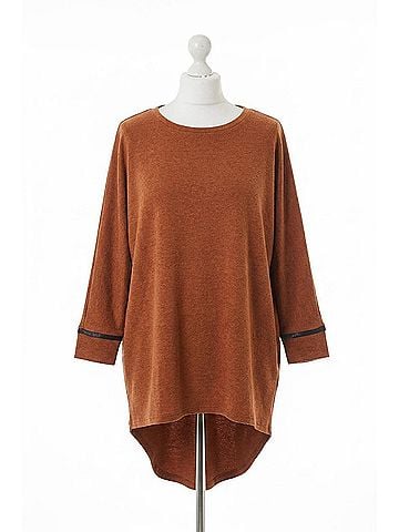 Papillon Textured Oversize Sweater With Leather Look Trim in Rust (view 1)