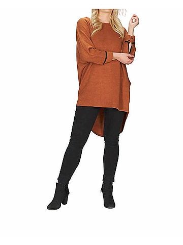 Papillon Textured Oversize Sweater With Leather Look Trim in Rust (view 2)
