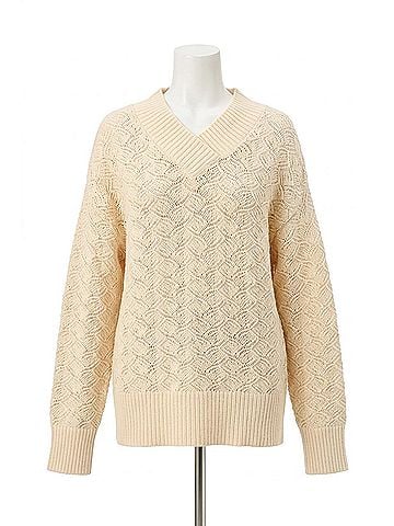 Soaked Musling V-Neck Pointelle Knit Pullover Sweater in Whitecap Gray (view 1)