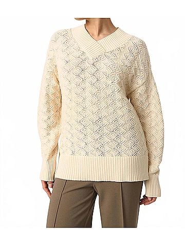 Soaked Musling V-Neck Pointelle Knit Pullover Sweater in Whitecap Gray (view 2)