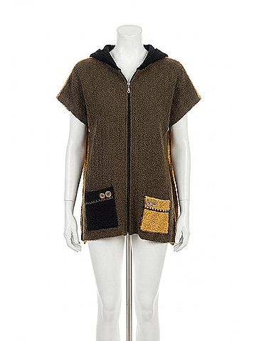 French Kyss Boucle Hooded Poncho in Armycombo (view 1)