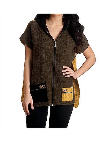 French Kyss Boucle Hooded Poncho in Armycombo (view 2)