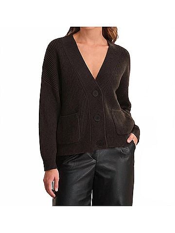 525 America Celeste Button Down Cardigan in Chocolate Plum (view 2)