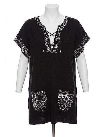 Angel Leopard Tie Up Poncho in Black/Gray (view 1)