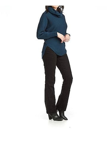 Papillon Cowl Neck Ribbed Sweater in Teal (view 2)