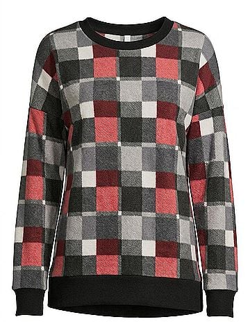 Honeyme Plaid Sweater in Red/Grey (view 1)