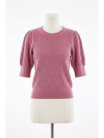 Bishop + Young Sienna Puff Sleeve Metallic Sweater in Magenta (view 1)