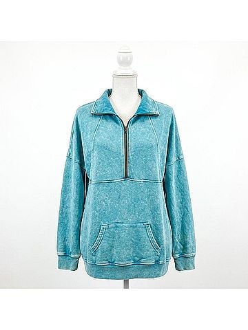Michelle Mae Vintage Wash Half-Zips in Ocean Blue (view 1)