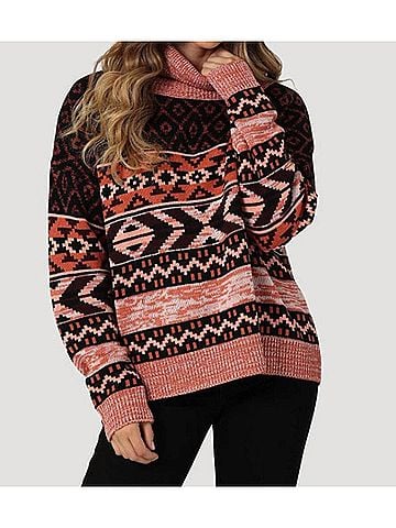 Wrangler Jeans Co Women's Retro Turtleneck Sweater in Burgundy (view 2)
