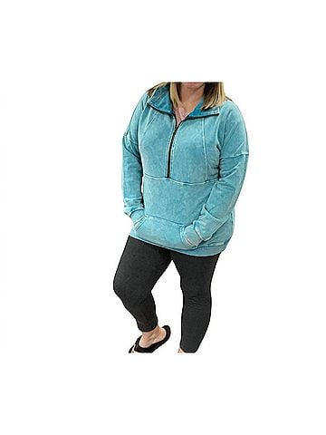 Michelle Mae Vintage Wash Half-Zips in Ocean Blue (view 2)