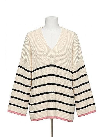 Soaked Musling V-Neck Loose Fit Pullover Sweater in Whisper White (view 1)
