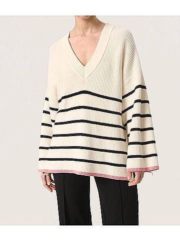 Soaked Musling V-Neck Loose Fit Pullover Sweater in Whisper White (view 2)