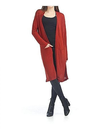 Papillon Side Slit Long Cardigan in Rust (view 2)